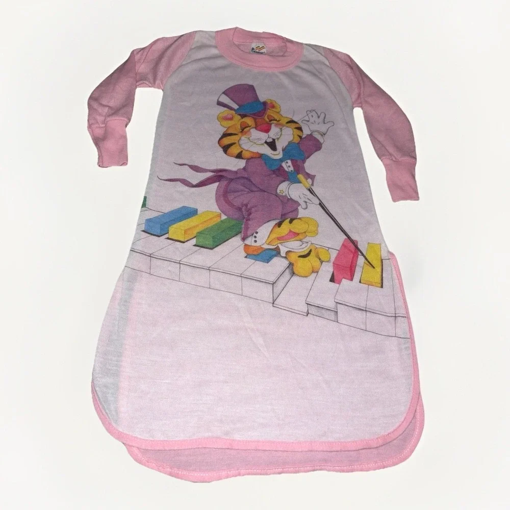 Vtg 80's Dr. Denton‎ Girls 3 T Nightgown  Pajamas Tiger Dancing Tuxedo Keyboard